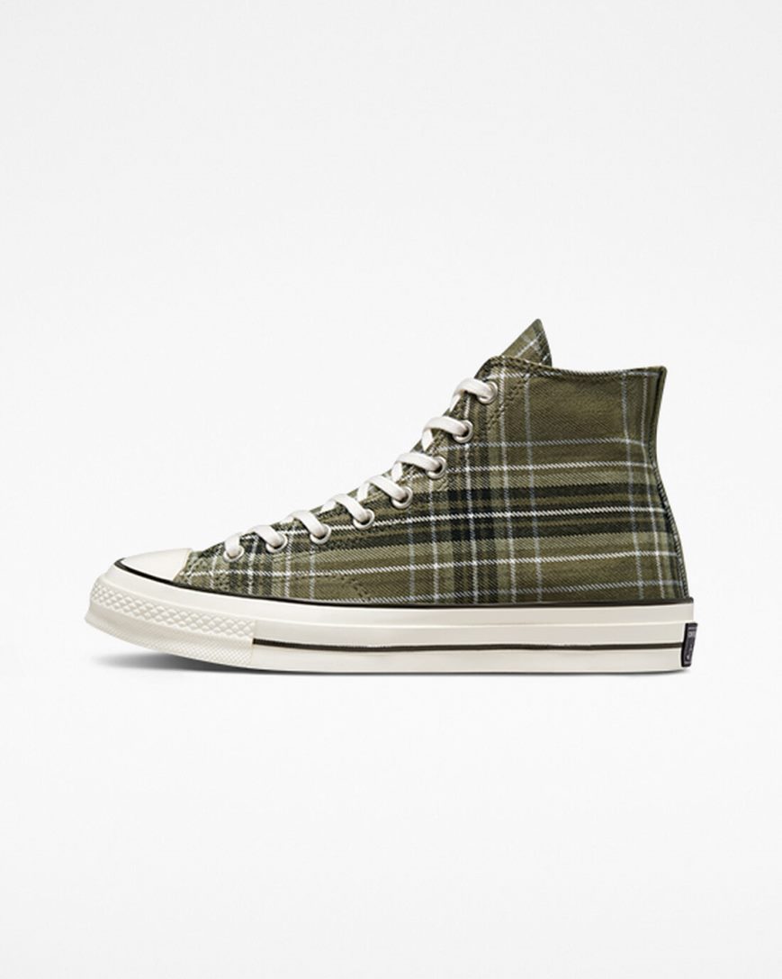 Zapatillas Altas Converse Chuck 70 Tartan Hombre Verde Oliva Negras | PE 2L4507